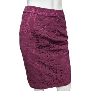 CAbi Frolic Lace Pencil Skirt in Plumberry